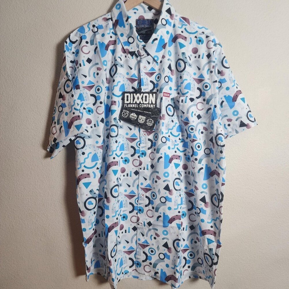Dixxon Flannel Co Shirt Mens 2XL The New Wave White Blue Button Up Geometric